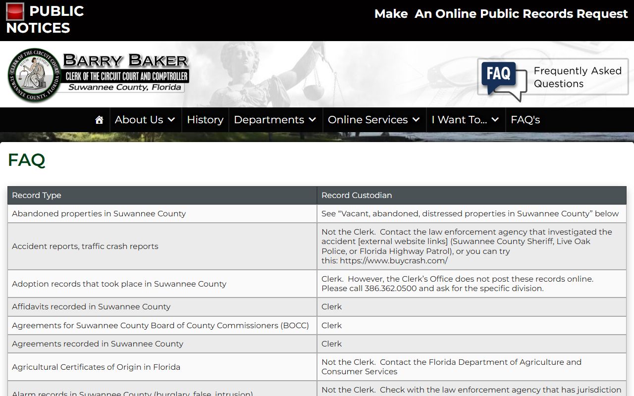 Suwannee County clerk FAQ routing for court records after a jail arrest