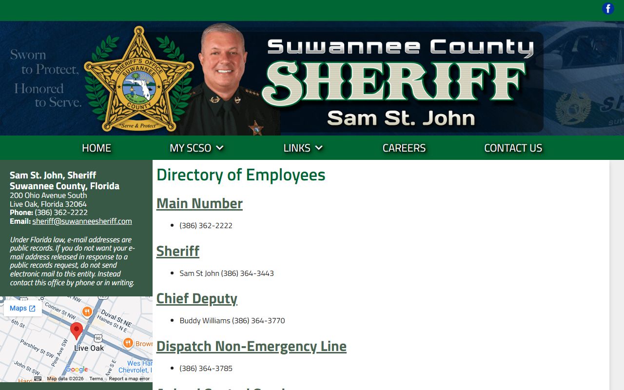 Suwannee County sheriff directory with jail and records phone numbers for inmate records