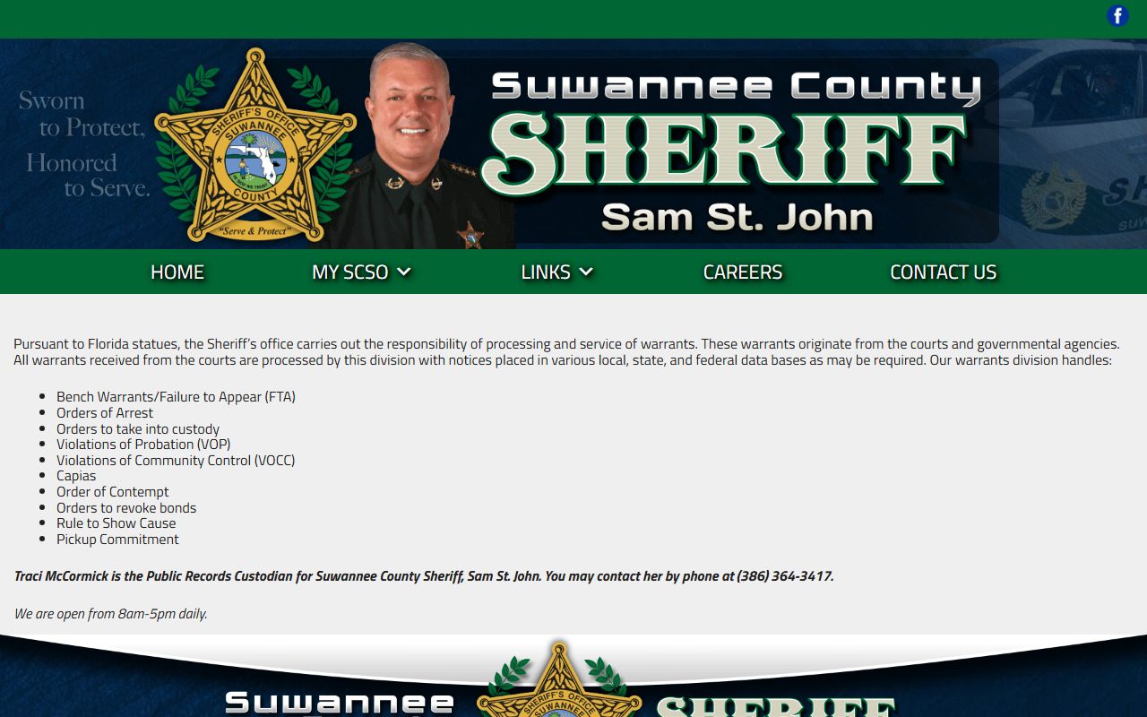 Suwannee County sheriff warrants page tied to court records after a jail arrest