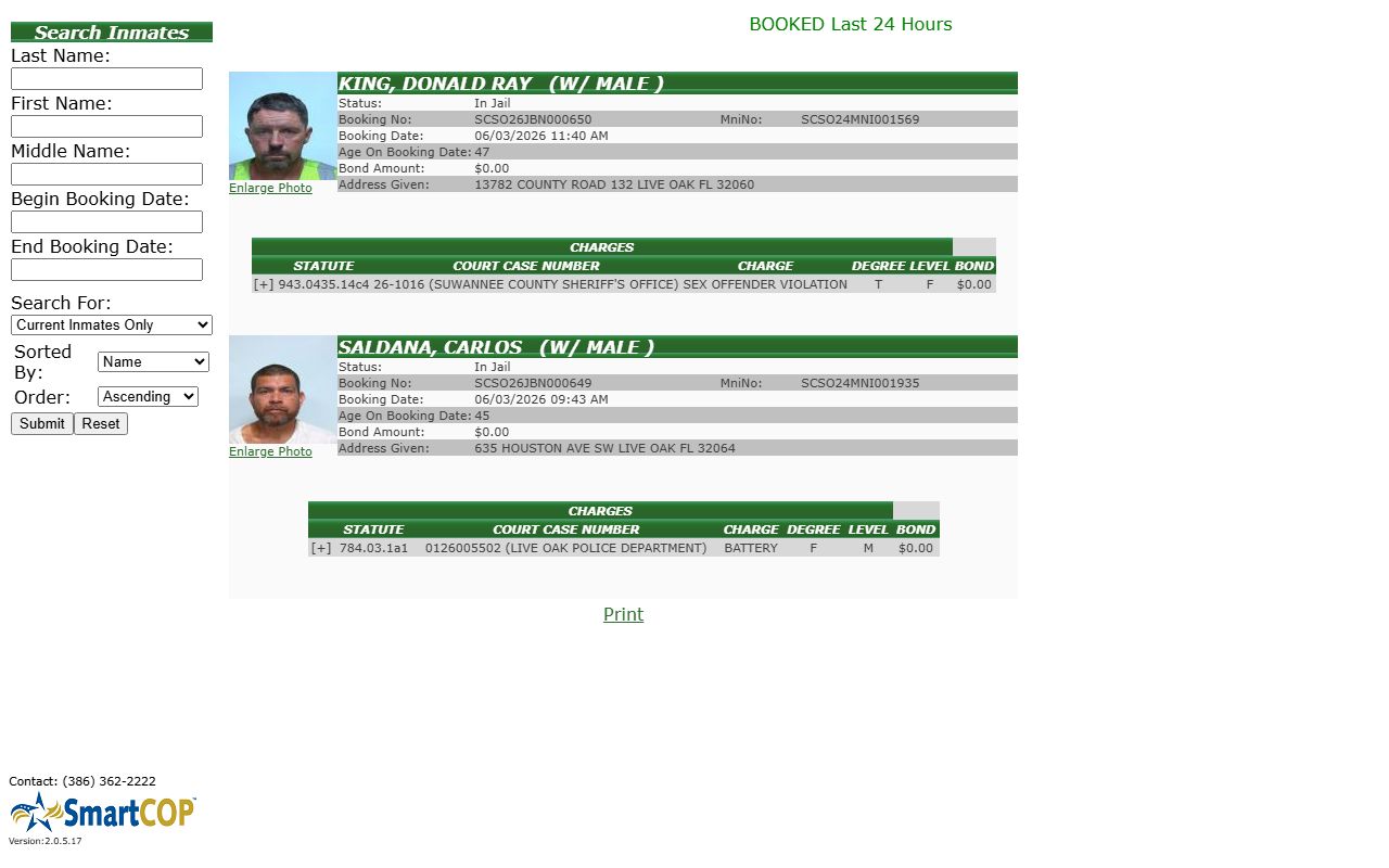 Suwannee County SMARTCOP JAIL View inmate records search and roster